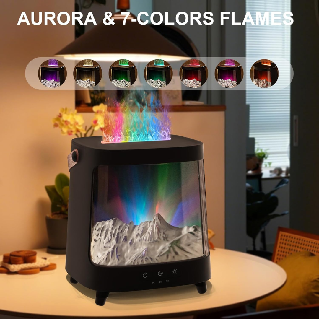 BorealMist™ Humidifier – Northern Lights LED & Mountain Scenery